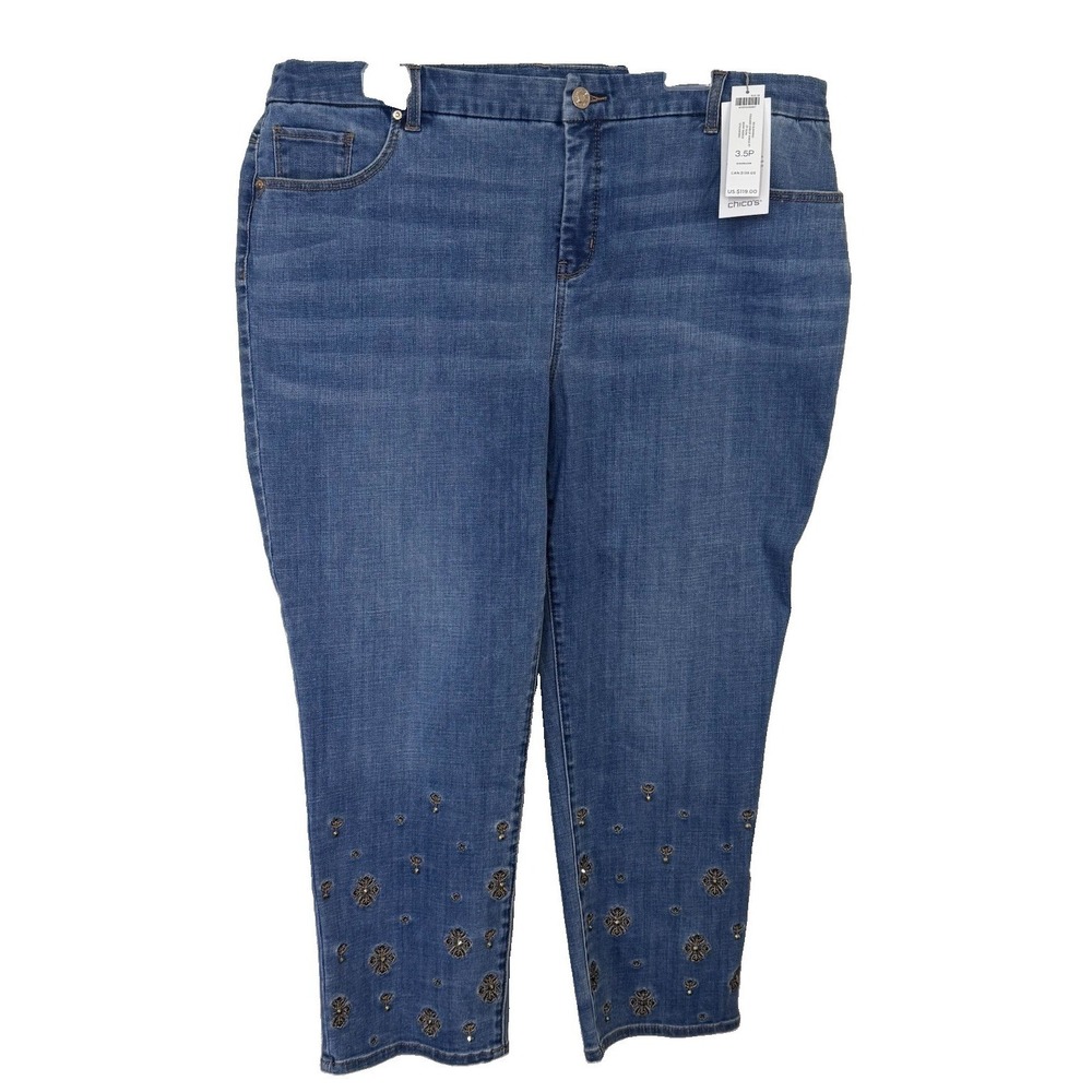Chicos SO SLIMMING Jeans Woman 18P/3.5P GIRLFRIEND ANKLE EMBELLISHED‎ Crystals